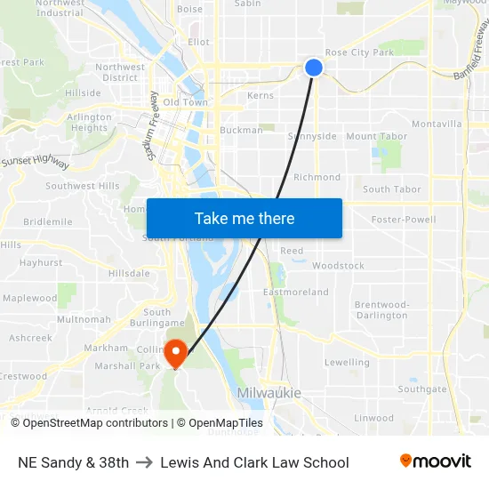 NE Sandy & 38th to Lewis And Clark Law School map