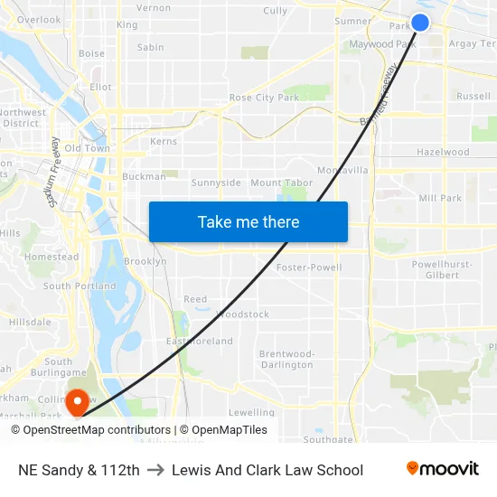 NE Sandy & 112th to Lewis And Clark Law School map