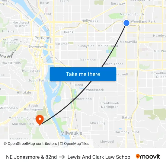 NE Jonesmore & 82nd to Lewis And Clark Law School map