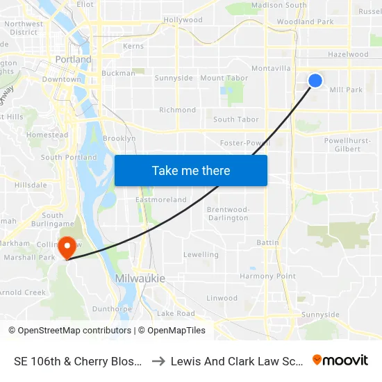 SE 106th & Cherry Blossom to Lewis And Clark Law School map