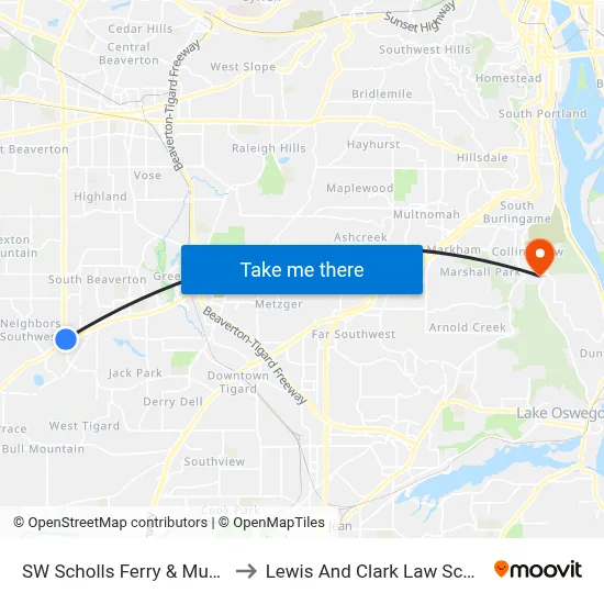 SW Scholls Ferry & Murray to Lewis And Clark Law School map