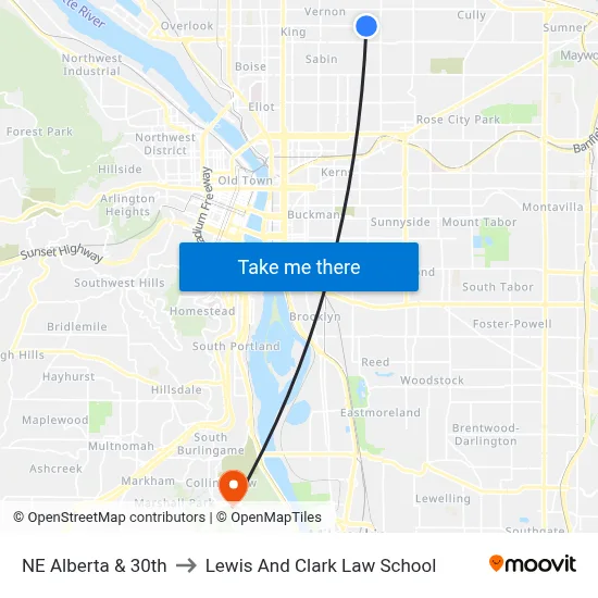 NE Alberta & 30th to Lewis And Clark Law School map