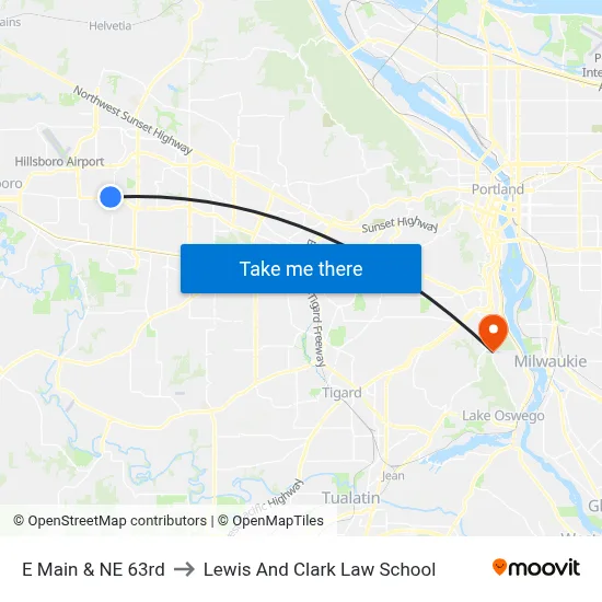 E Main & NE 63rd to Lewis And Clark Law School map