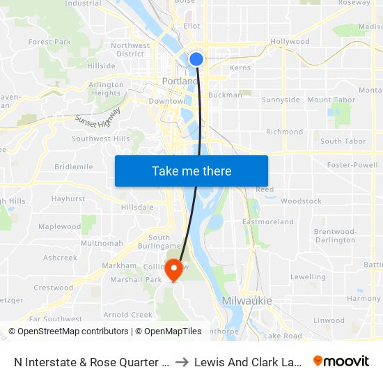 N Interstate & Rose Quarter TC (North) to Lewis And Clark Law School map