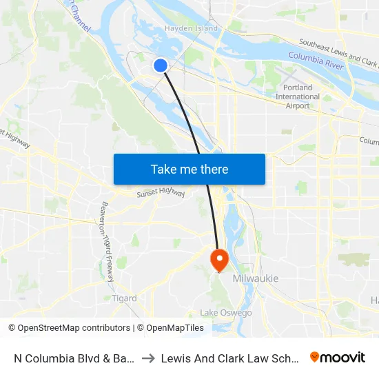 N Columbia Blvd & Bank to Lewis And Clark Law School map