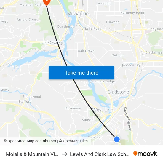 Molalla & Mountain View to Lewis And Clark Law School map