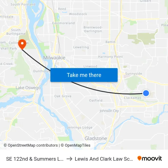 SE 122nd & Summers Lane to Lewis And Clark Law School map