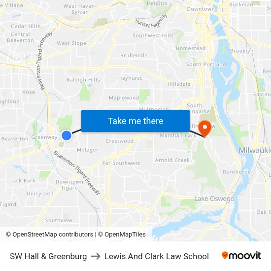 SW Hall & Greenburg to Lewis And Clark Law School map