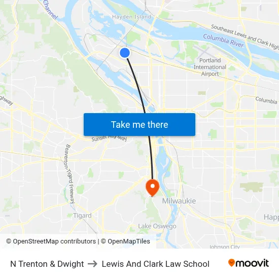 N Trenton & Dwight to Lewis And Clark Law School map