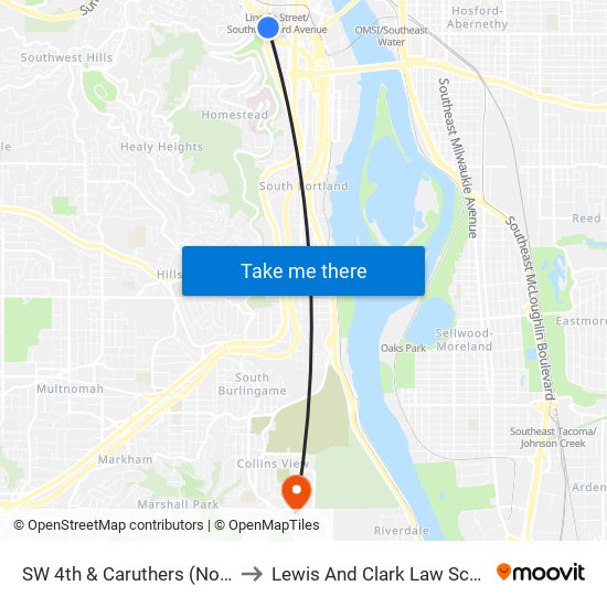 SW 4th & Caruthers (North) to Lewis And Clark Law School map