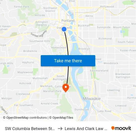 SW Columbia Between 5th & 4th to Lewis And Clark Law School map