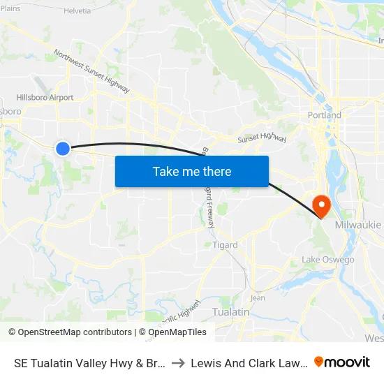 SE Tualatin Valley Hwy & Brookwood to Lewis And Clark Law School map