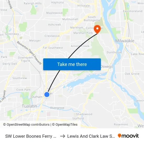 SW Lower Boones Ferry & 65th to Lewis And Clark Law School map