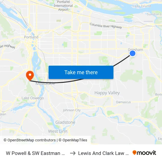 W Powell & SW Eastman Parkway to Lewis And Clark Law School map