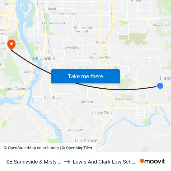 SE Sunnyside & Misty Dr to Lewis And Clark Law School map