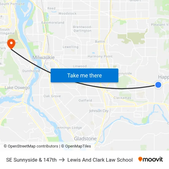 SE Sunnyside & 147th to Lewis And Clark Law School map