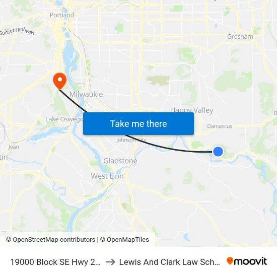 19000 Block SE Hwy 224 to Lewis And Clark Law School map