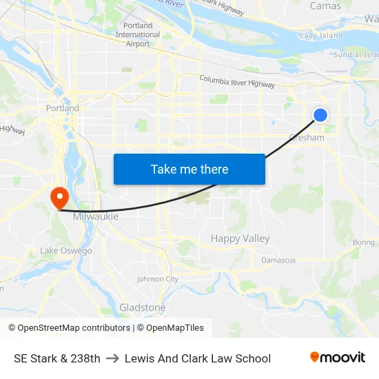 SE Stark & 238th to Lewis And Clark Law School map