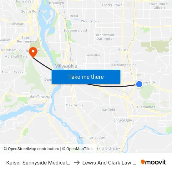 Kaiser Sunnyside Medical Center to Lewis And Clark Law School map