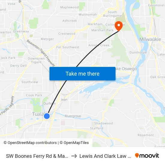 SW Boones Ferry Rd & Martinazzi to Lewis And Clark Law School map