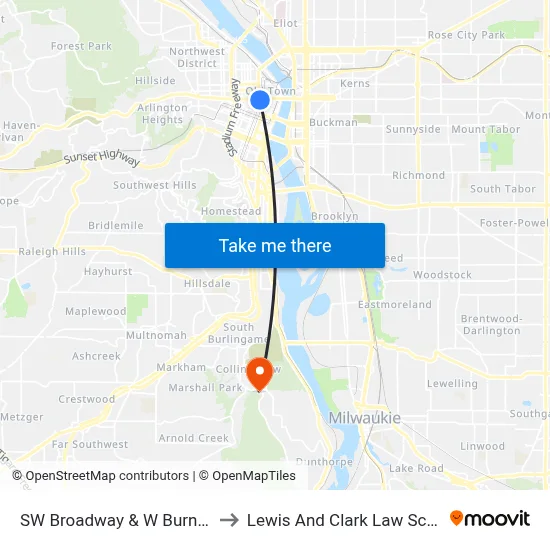 SW Broadway & W Burnside to Lewis And Clark Law School map