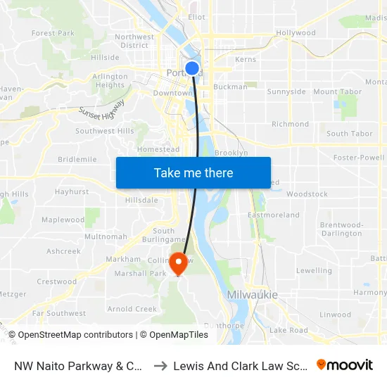 NW Naito Parkway & Couch to Lewis And Clark Law School map
