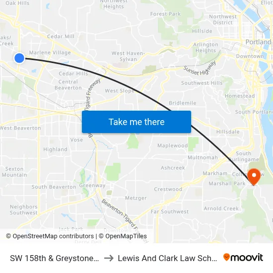 SW 158th & Greystone Ct to Lewis And Clark Law School map