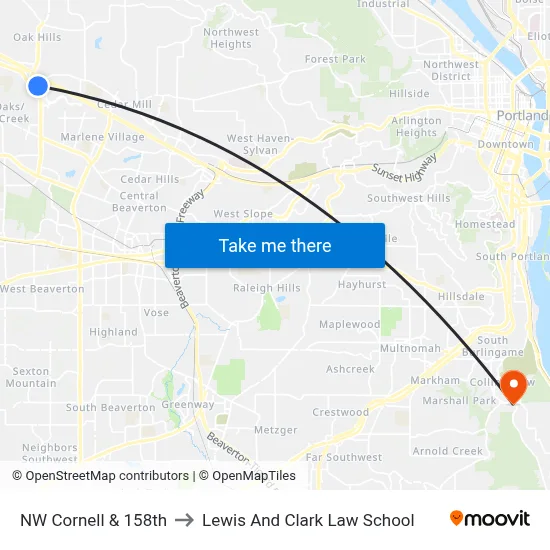 NW Cornell & 158th to Lewis And Clark Law School map
