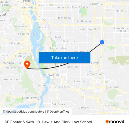 SE Foster & 94th to Lewis And Clark Law School map
