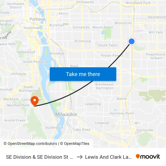 SE Division & SE Division St Max Station to Lewis And Clark Law School map