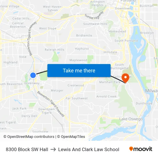 8300 Block SW Hall to Lewis And Clark Law School map