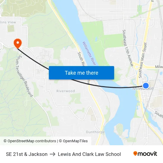 SE 21st & Jackson to Lewis And Clark Law School map