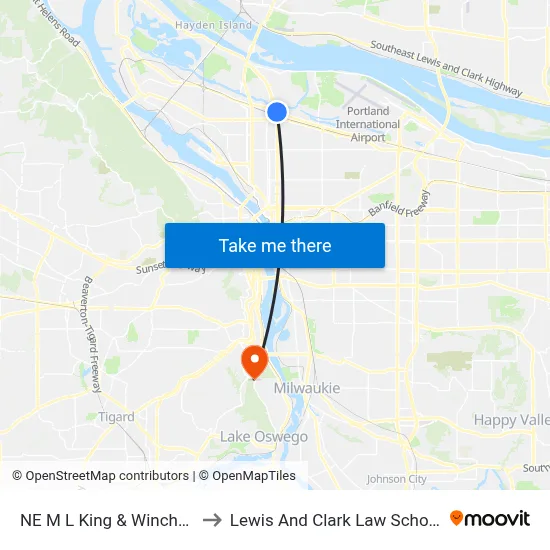 NE M L King & Winchell to Lewis And Clark Law School map