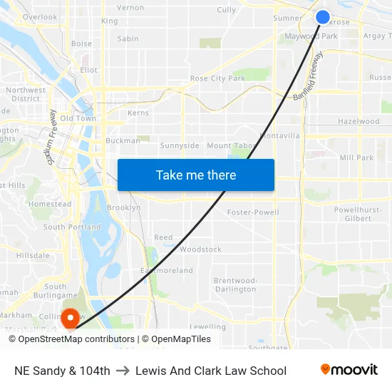 NE Sandy & 104th to Lewis And Clark Law School map