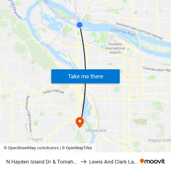 N Hayden Island Dr & Tomahawk Island Dr to Lewis And Clark Law School map
