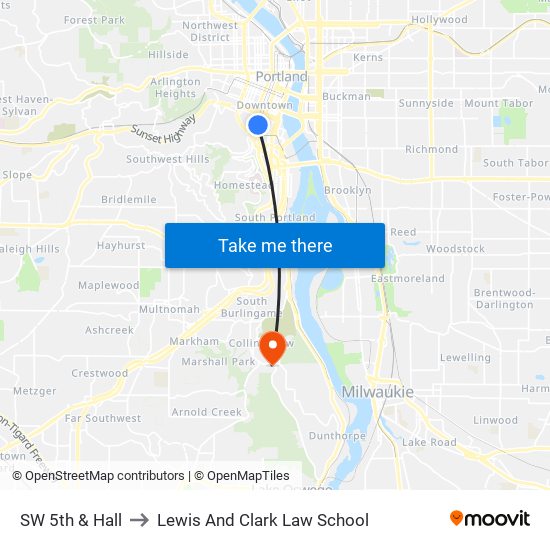 SW 5th & Hall to Lewis And Clark Law School map