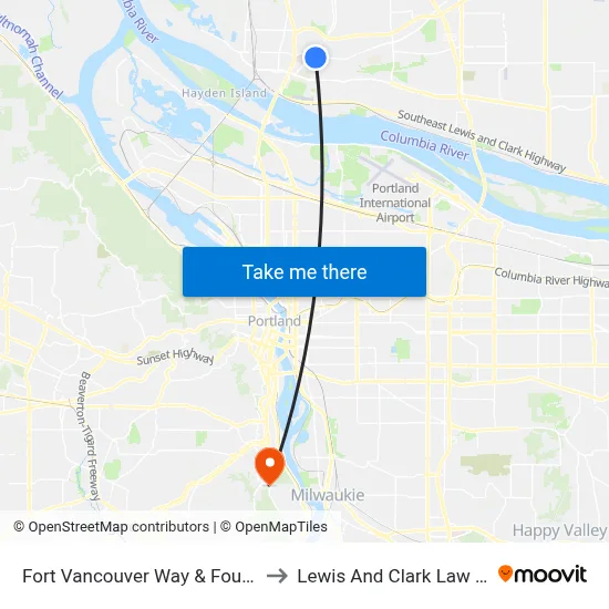 Fort Vancouver Way & Fourth Plain to Lewis And Clark Law School map
