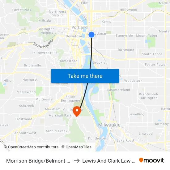 Morrison Bridge/Belmont & Grand to Lewis And Clark Law School map