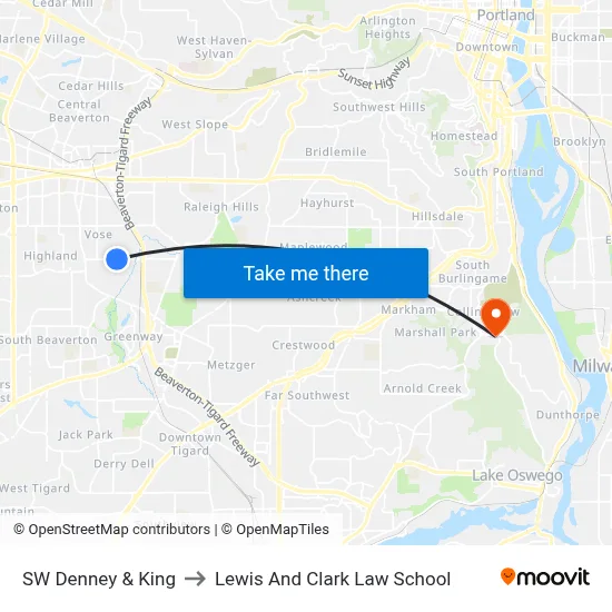 SW Denney & King to Lewis And Clark Law School map