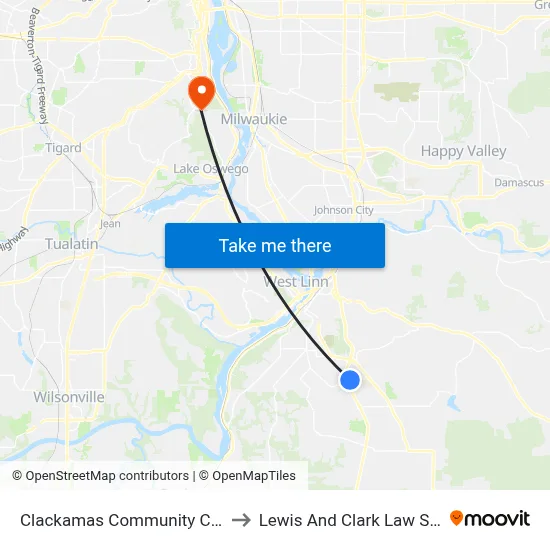 Clackamas Community College to Lewis And Clark Law School map