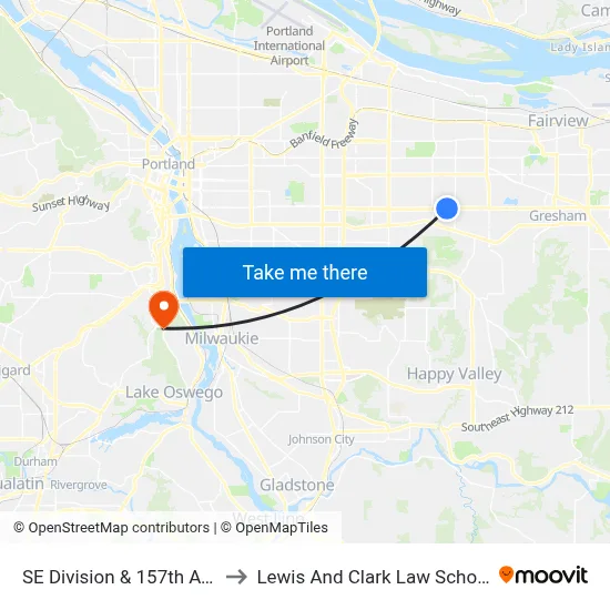 SE Division & 157th Ave to Lewis And Clark Law School map