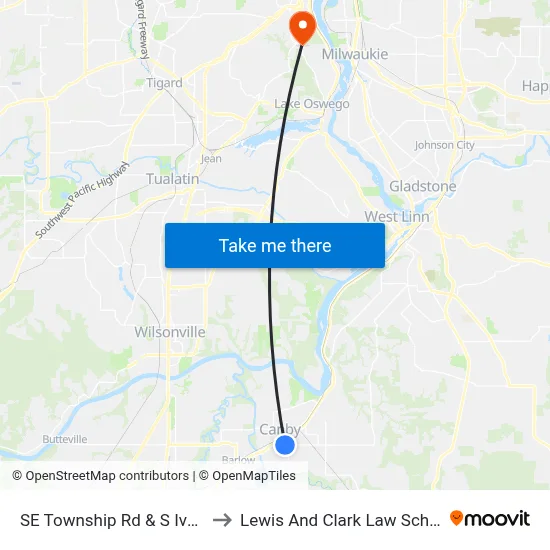 SE Township Rd & S Ivy St to Lewis And Clark Law School map