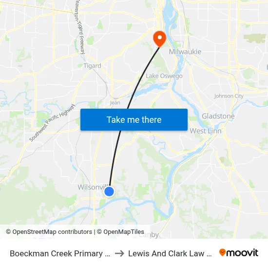 Boeckman Creek Primary School to Lewis And Clark Law School map