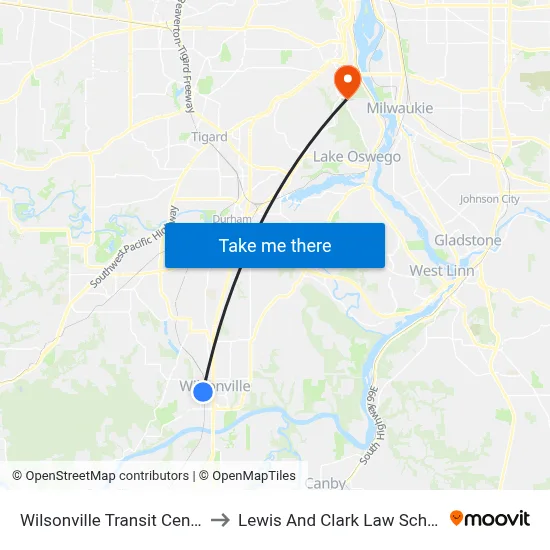 Wilsonville Transit Center to Lewis And Clark Law School map