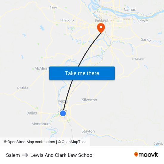 Salem to Lewis And Clark Law School map