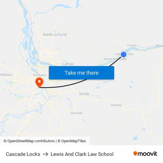 Cascade Locks to Lewis And Clark Law School map