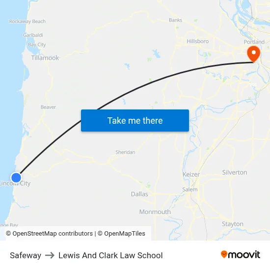 Safeway to Lewis And Clark Law School map