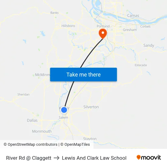 River Rd @ Claggett to Lewis And Clark Law School map