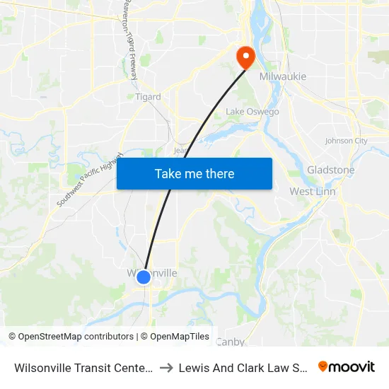 Wilsonville Transit Center - 1x to Lewis And Clark Law School map