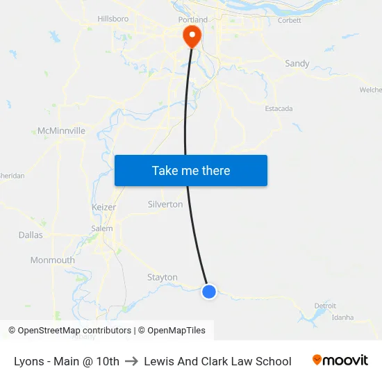 Lyons - Main @ 10th to Lewis And Clark Law School map